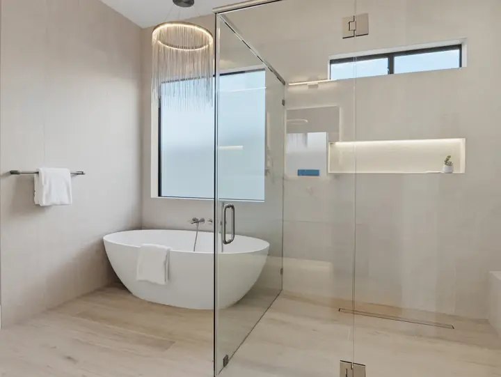 Primary bathroom with freestanding tub